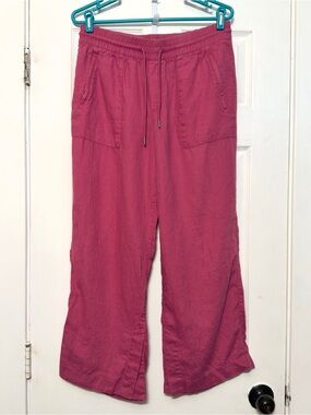 Athleta Retreat Linen Wide Leg High Rise Pants Fuscia Women Size MP